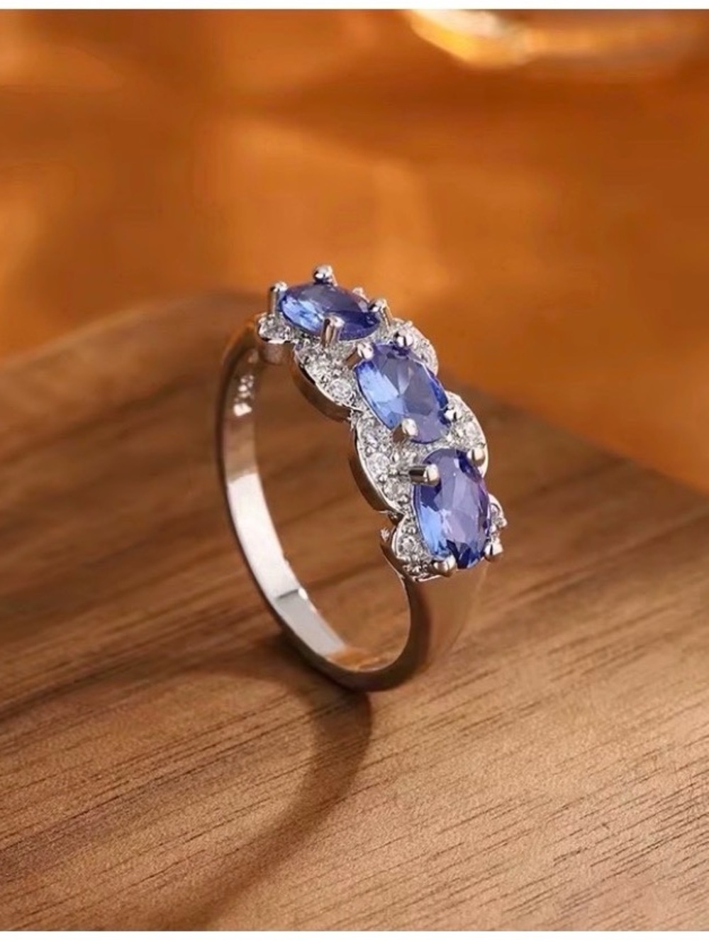 3CT Tanzanite CZ 925 Sterling Silver Ring